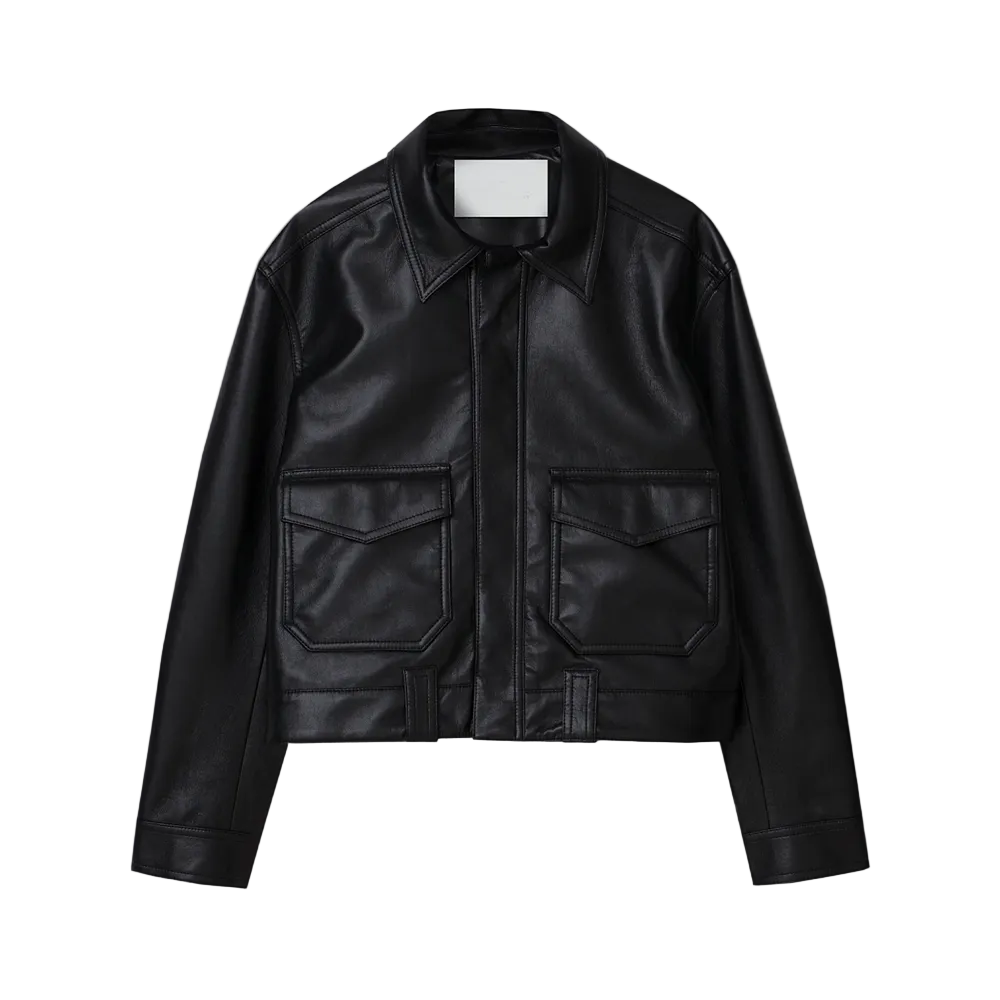 Mens Black Sheepskin Trucker Style Leather Jacket