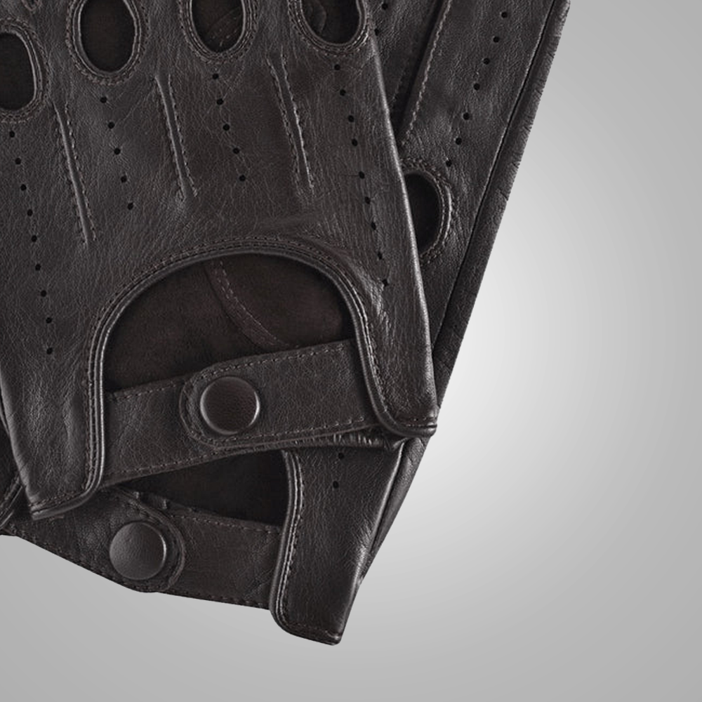 Mens Black Soft Faleible Leather Comfortable Lambskin Leather Driving Gloves