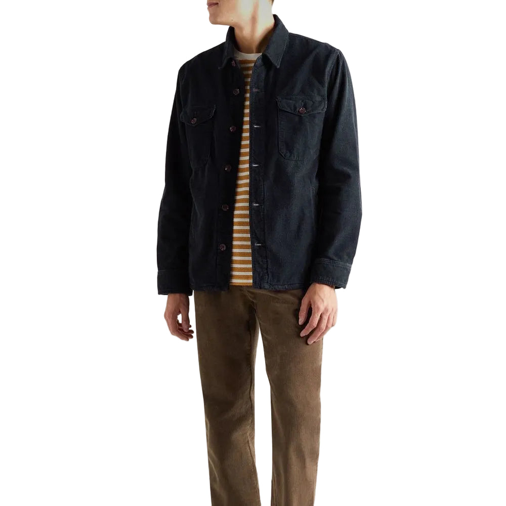 Mens Blue Cotton Blend Corduroy Jacket