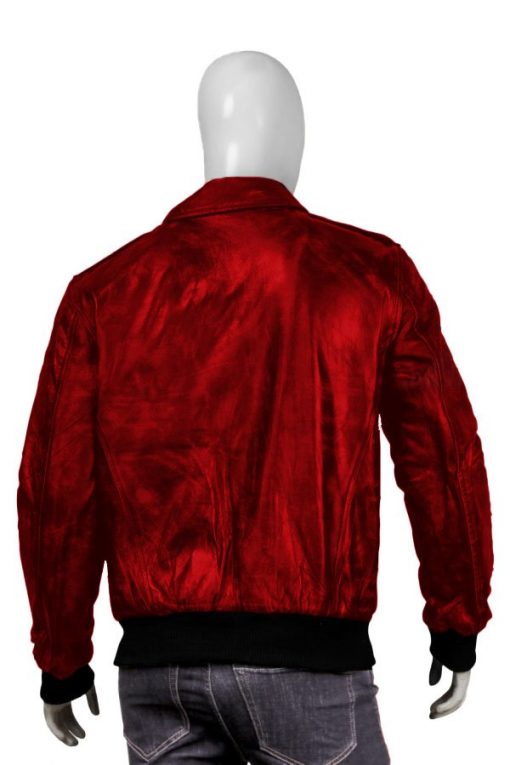 Mens Bomber Red Leather Jacket