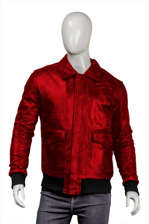 Mens Bomber Red Leather Jacket