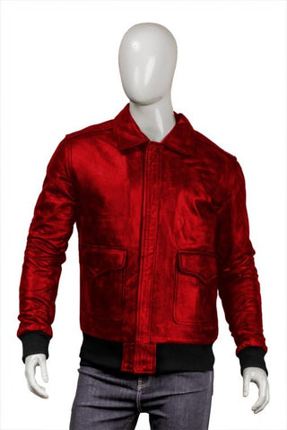 Mens Bomber Red Leather Jacket