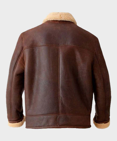 men’s brown sheepskin leather aviator jacket side angle
