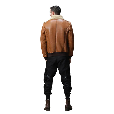 Mens Brown B3 Flight Airforce Sheepskin Bomber Jacket
