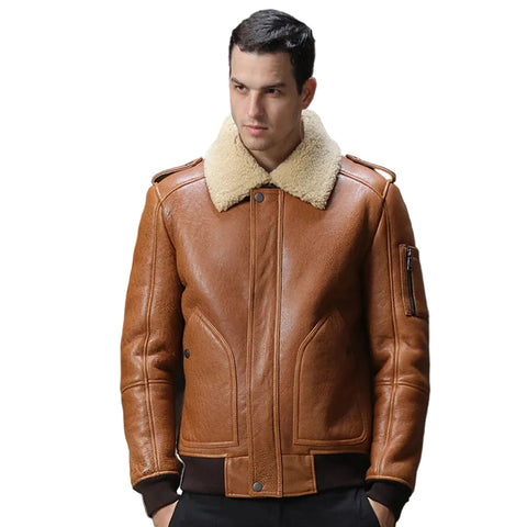 Mens Brown B3 Flight Airforce Sheepskin Bomber Jacket