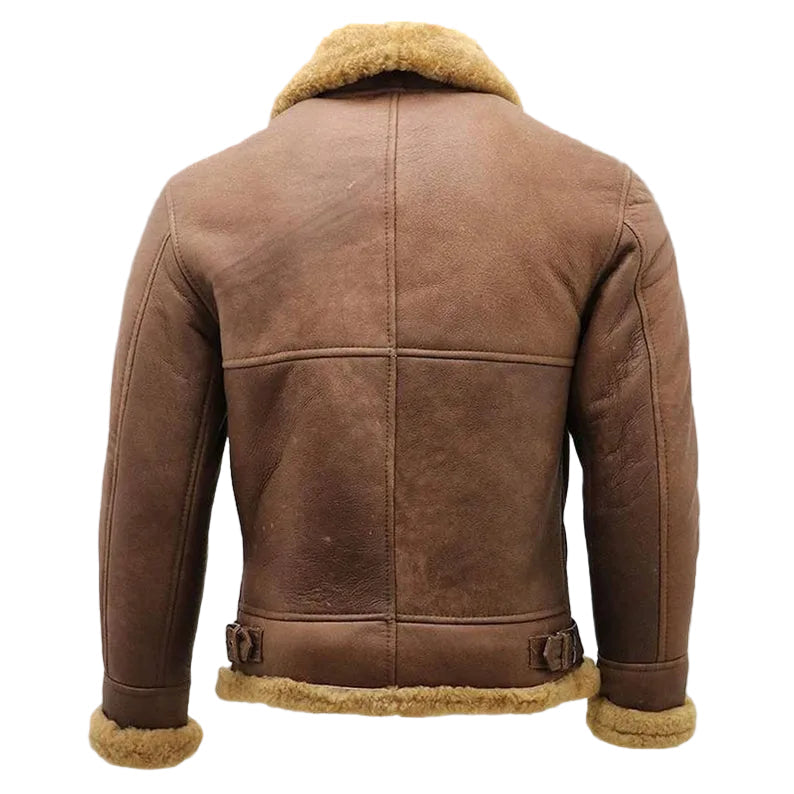 Mens Brown B3 Shearling Sheepskin WW2 Bomber Leather Flying Aviator Jacket