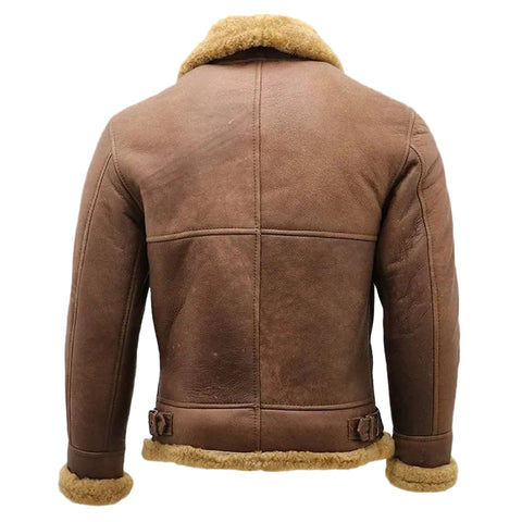 Mens Brown B3 Shearling Sheepskin WW2 Bomber Leather Flying Aviator Jacket