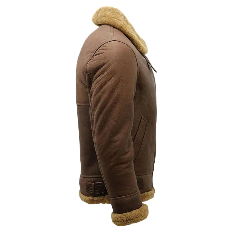 Mens Brown B3 Shearling Sheepskin WW2 Bomber Leather Flying Aviator Jacket
