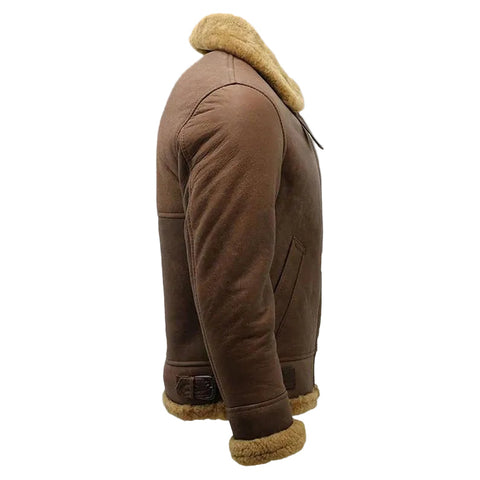 Mens Brown B3 Shearling Sheepskin WW2 Bomber Leather Flying Aviator Jacket
