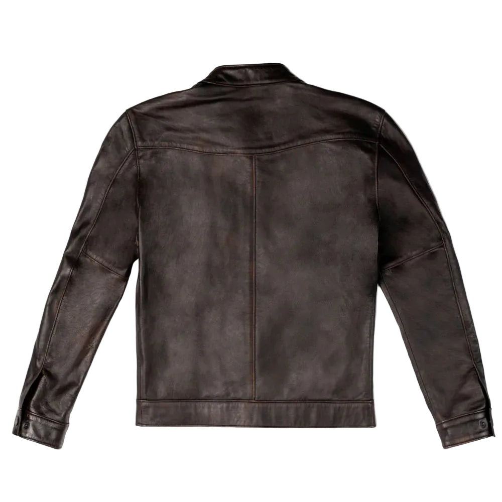 men's brown goatskin leather racer jacket marek back view