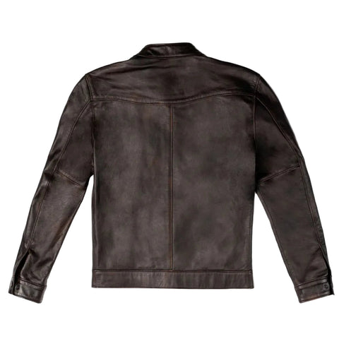 men's brown goatskin leather racer jacket marek back view