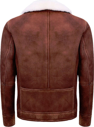 Mens Brown Cream Flying Leather Jacket With Fur