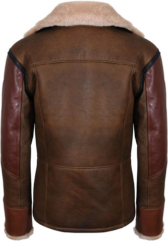 Mens Brown Crossover B3 Sheepskin Aviator Flying Leather Biker Jacket