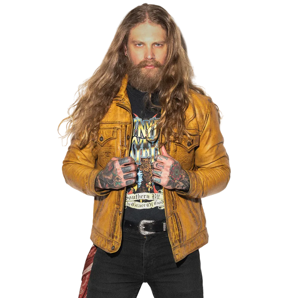 Mens Brown  Four Button Pockets Distressed Leather Jacket
