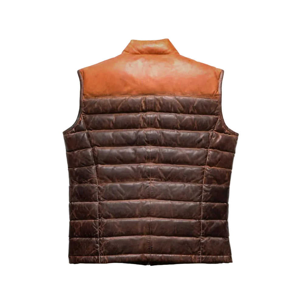 men's brown leather vest adler side angle