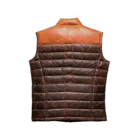 men's brown leather vest adler side angle