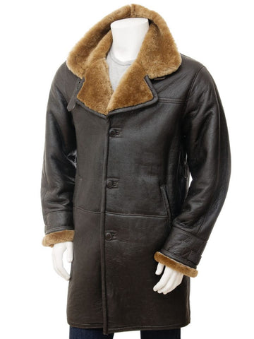 Mens Brown Lambskin Leather Winter Trench Coat