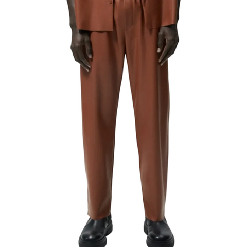 men's brown sheepskin leather pants adler detail close up
