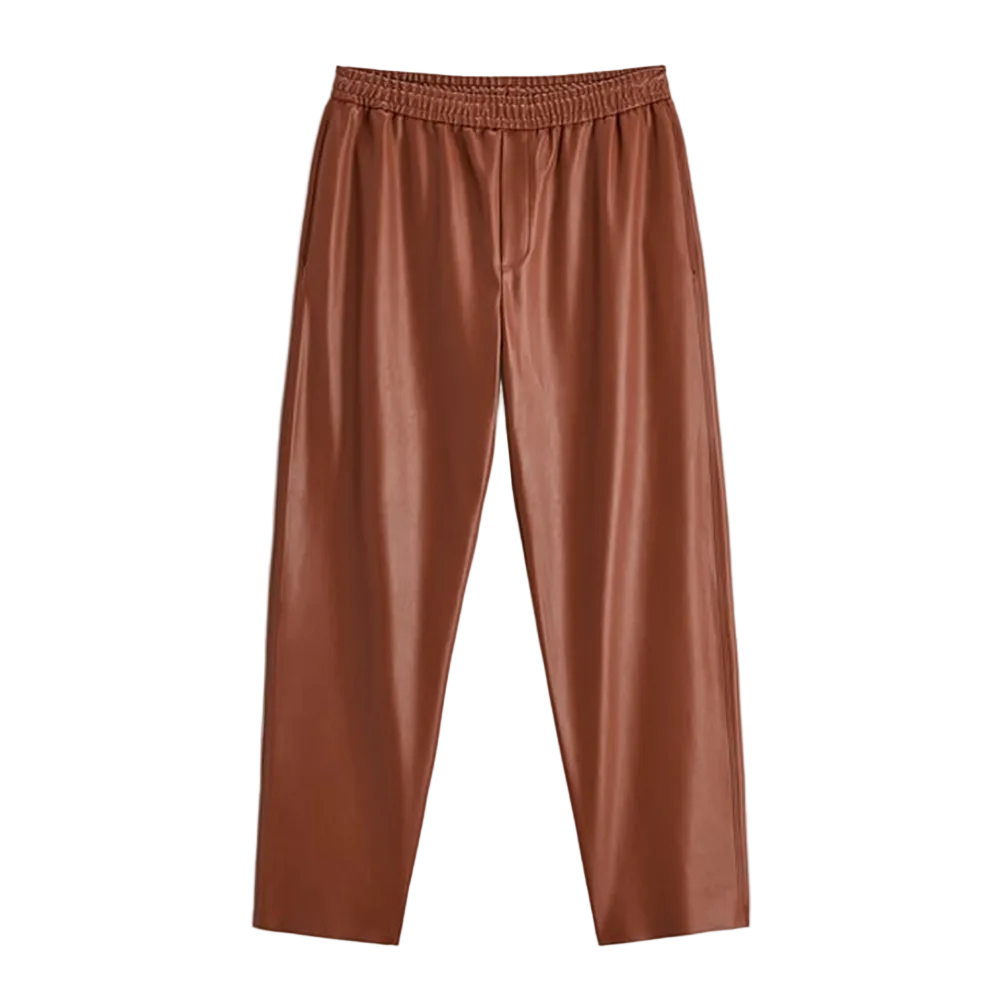 men's brown sheepskin leather pants adler front view
