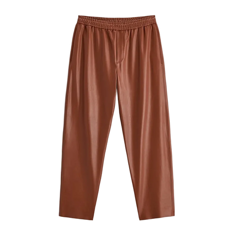 men's brown sheepskin leather pants adler front view