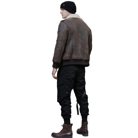 Mens Brown RAF Aviator Flight Shearling Sheepskin Leather Jacket