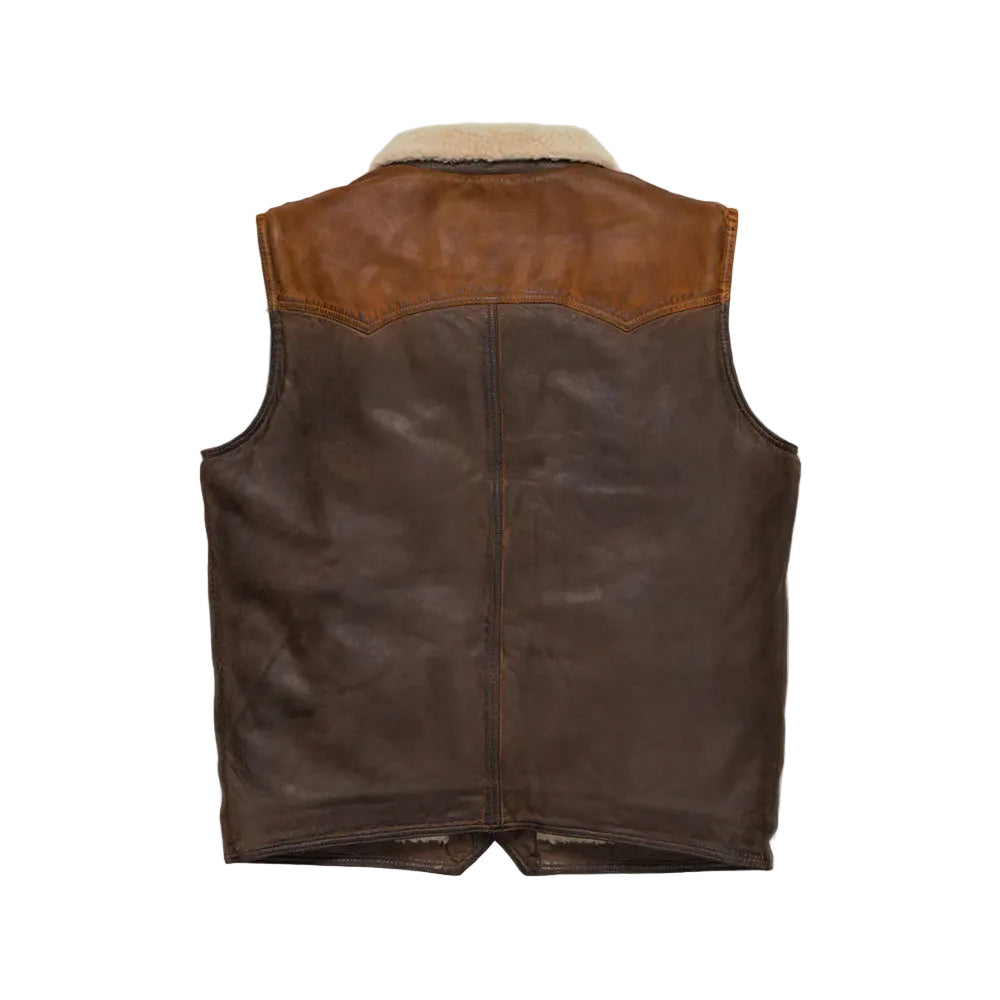 Mens Brown Shearling Fur Sheepskin Leather Vest