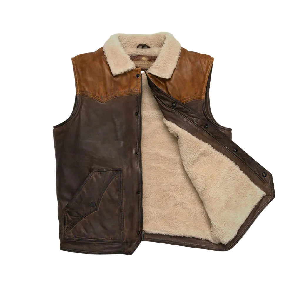 Mens Brown Shearling Fur Sheepskin Leather Vest