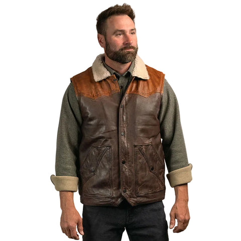 Mens Brown Shearling Fur Sheepskin Leather Vest