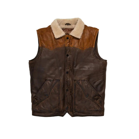 Mens Brown Shearling Fur Sheepskin Leather Vest