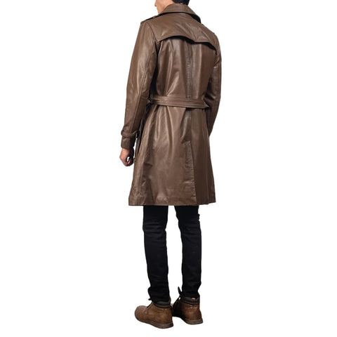 men's brown sheepskin leather leather coat marek side angle