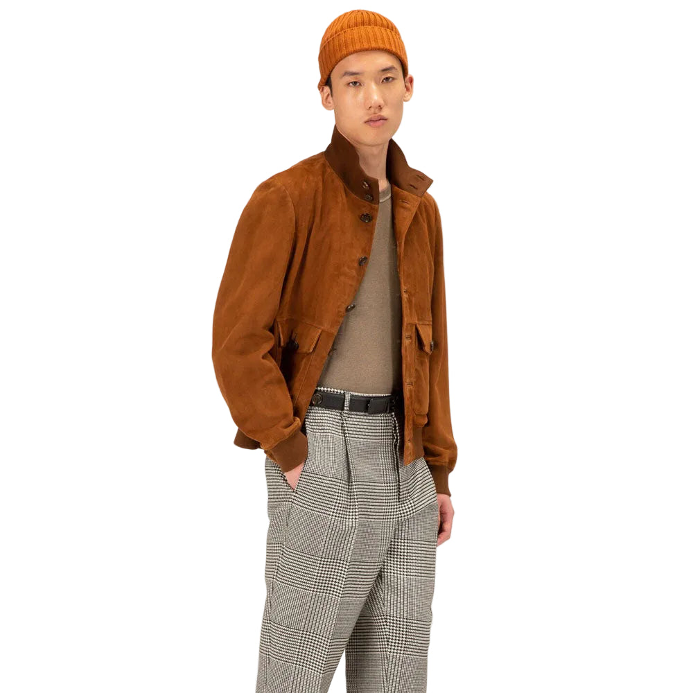 Mens Brown Suede Leather Bomber Jacket
