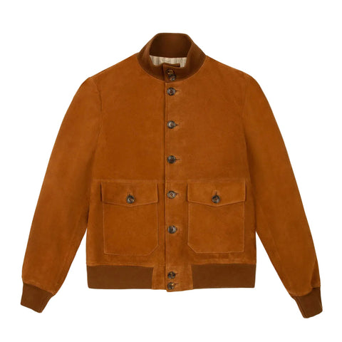 Mens Brown Suede Leather Bomber Jacket