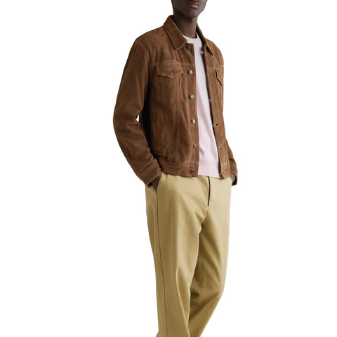 men's brown leather trucker jacket henrik side angle