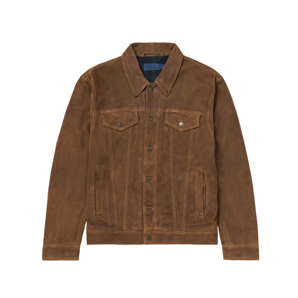 men's brown leather trucker jacket henrik front view