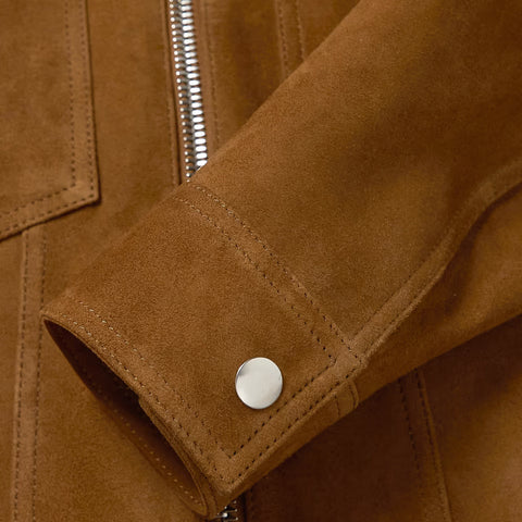men's brown leather trucker jacket adler side angle