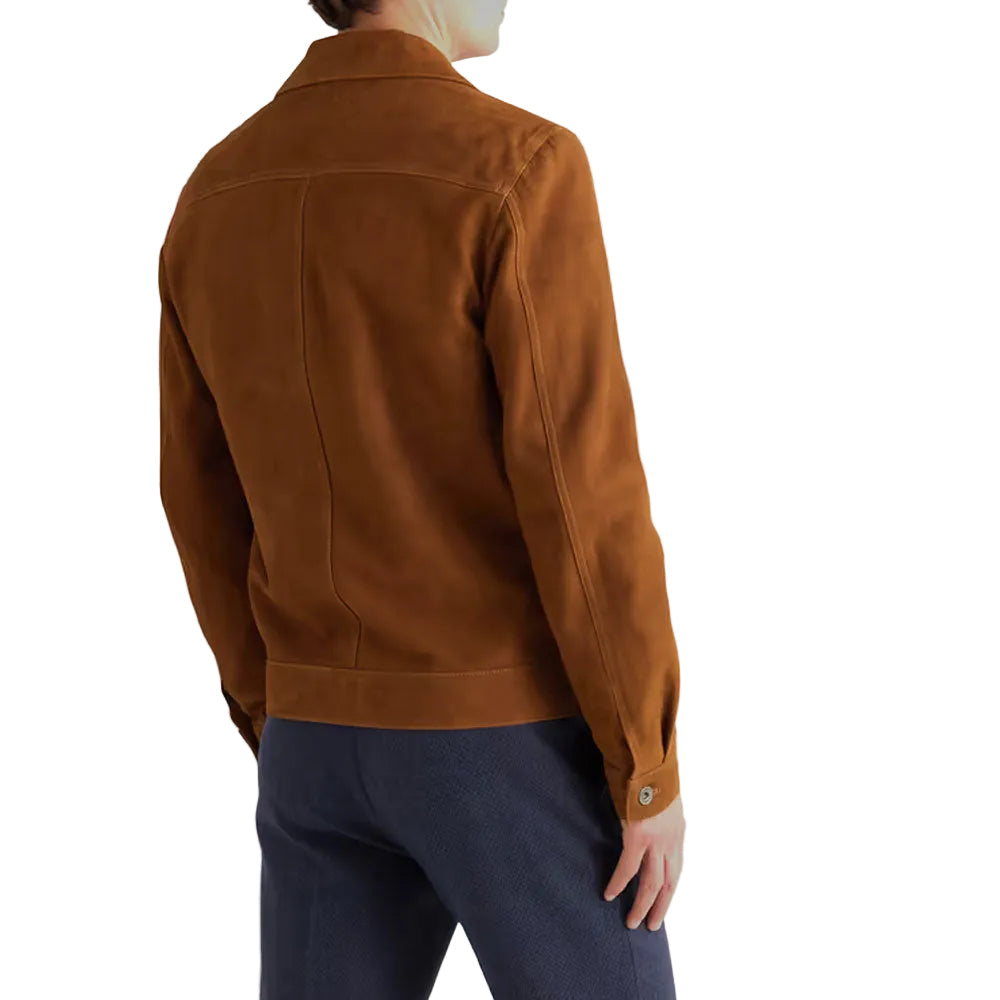 men's brown leather trucker jacket cassian side angle