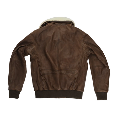 Mens Brown Waxed Sheepskin Aviator Leather Flight Jacket