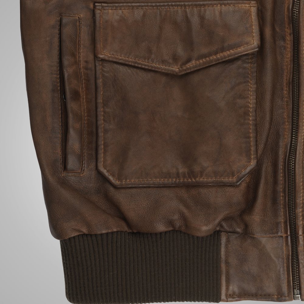 Mens Brown Waxed Sheepskin Aviator Leather Flight Jacket