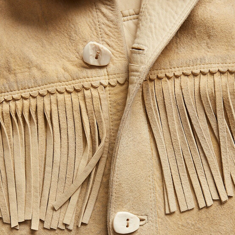 men's brown fringe suede leather jacket ronan back view