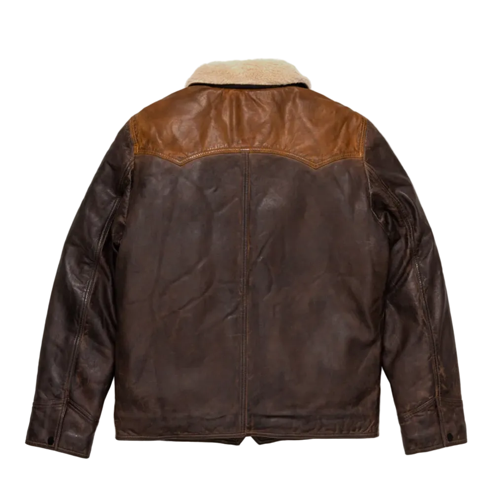 men's chocolate brown suede leather jacket cassian back view