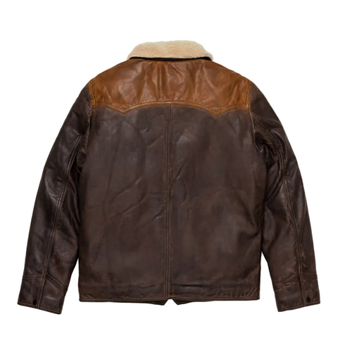 men's chocolate brown suede leather jacket cassian back view