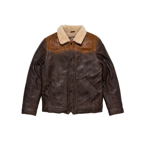 men's chocolate brown suede leather jacket cassian front view