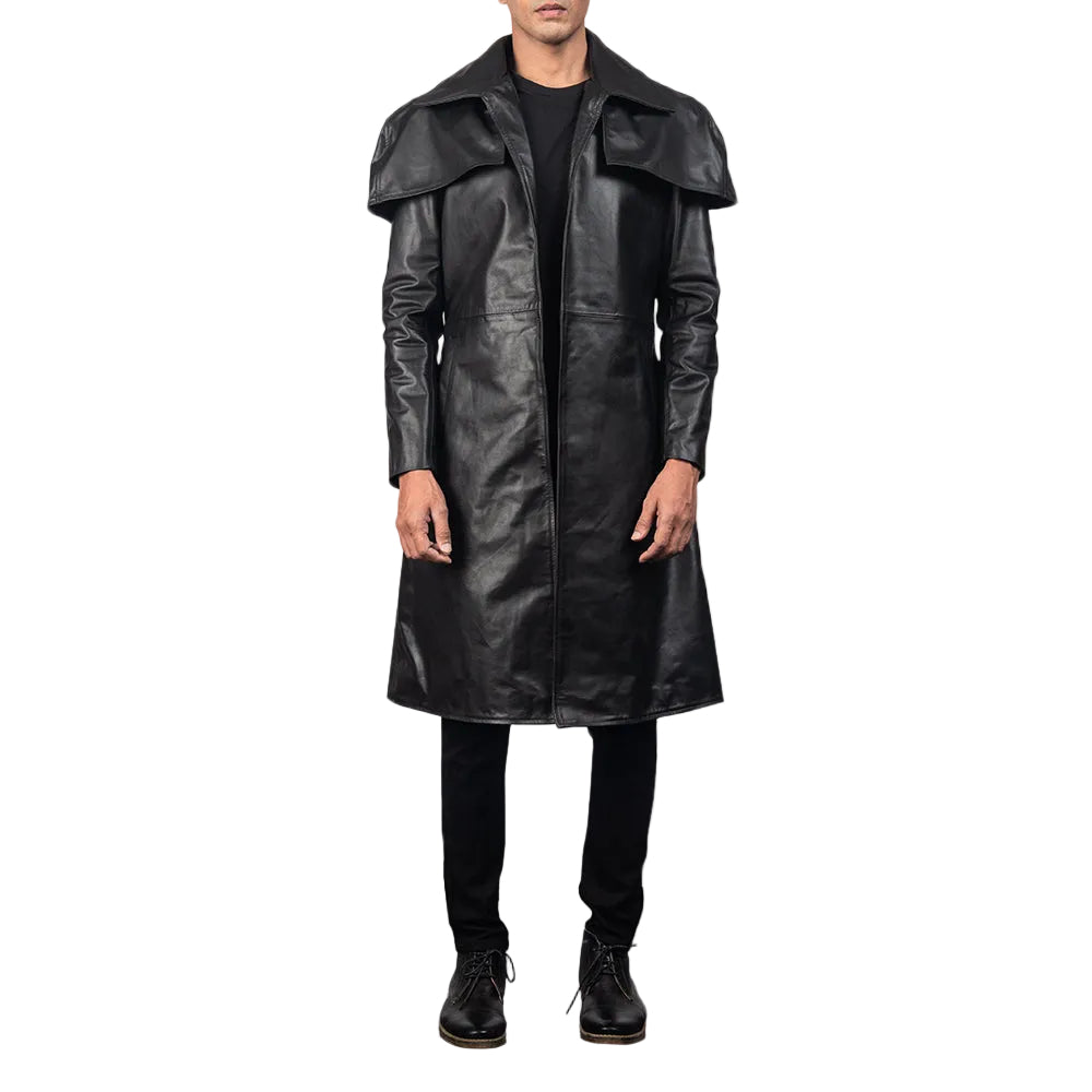 men's black cowhide leather leather coat dorian front view