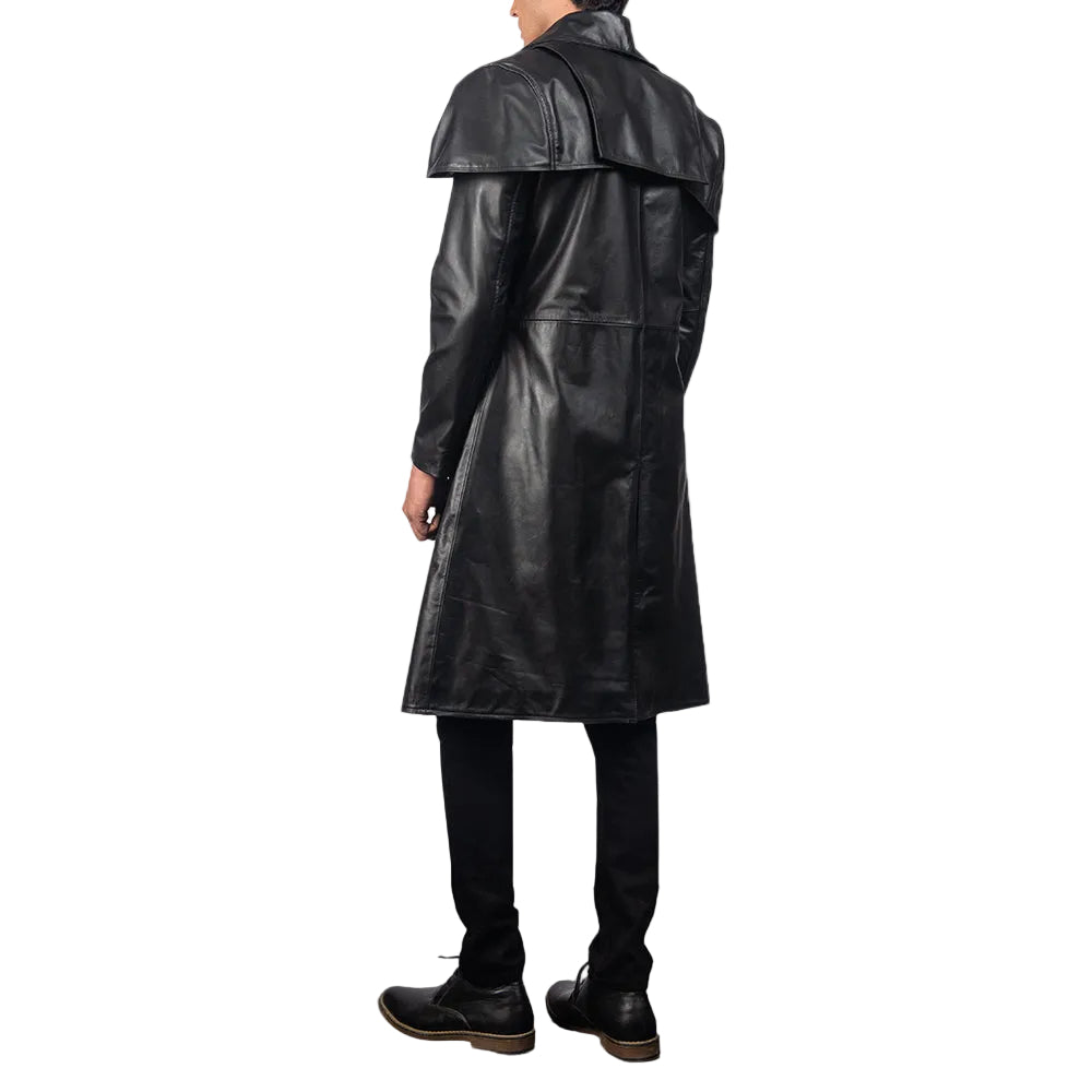 men's black cowhide leather leather coat dorian side angle