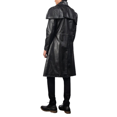 men's black cowhide leather leather coat dorian side angle