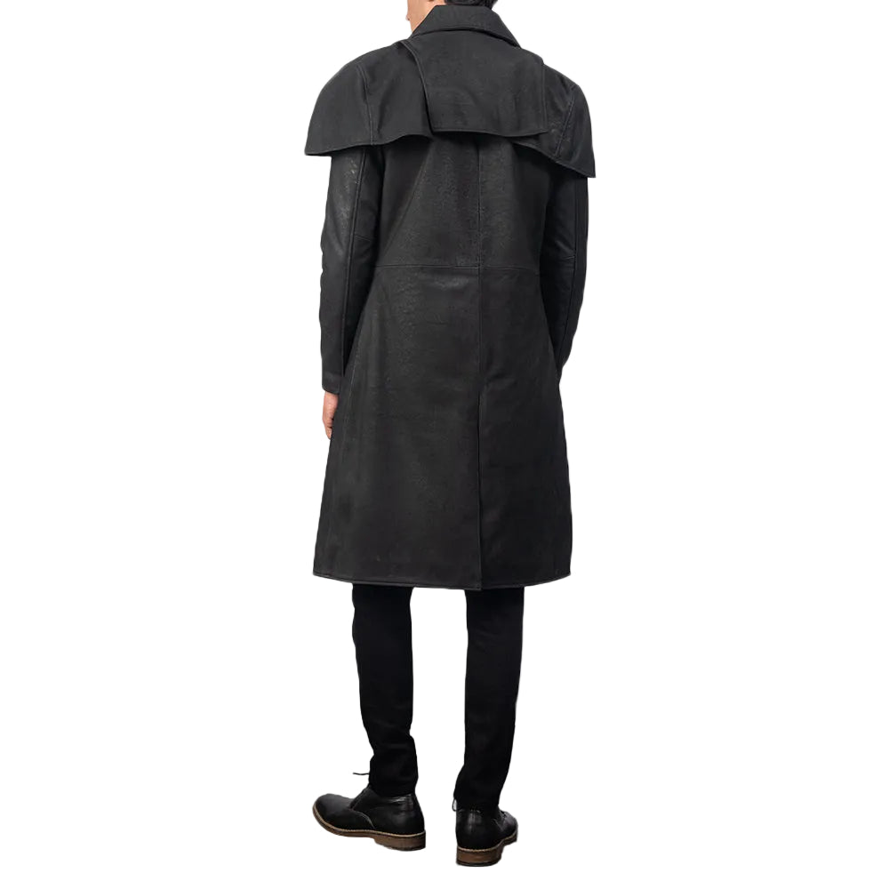 men's black sheepskin leather leather coat henrik side angle