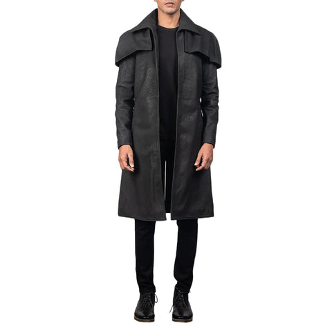 men's black sheepskin leather leather coat henrik front view