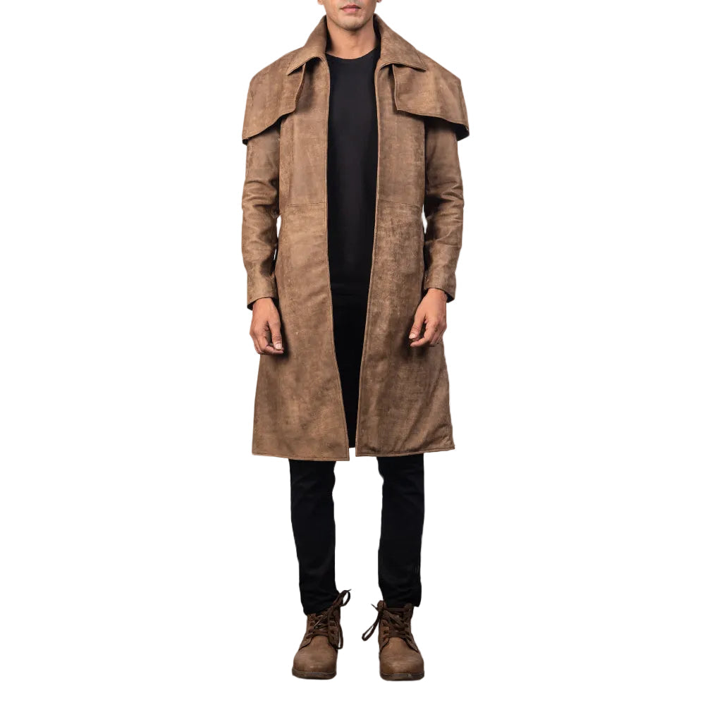 men's brown cowhide leather leather coat ronan front view