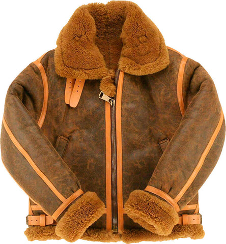 Mens Classic Style B3 Bomber Leather Jacket With Fur