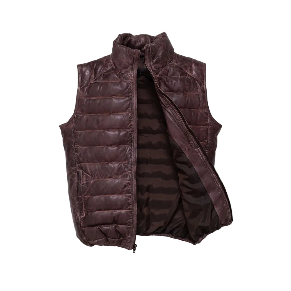men's dark brown leather vest soren side angle